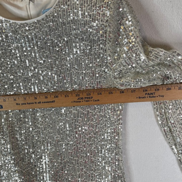 CeCe Sequin Mini Dress‎ Long Sleeve Party Cocktail Silver Size 6 - Picture 5 of 9